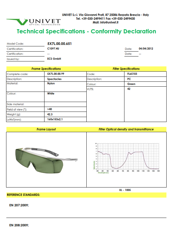 عینک لیزر Univet مدل 5X7L.00.00.651